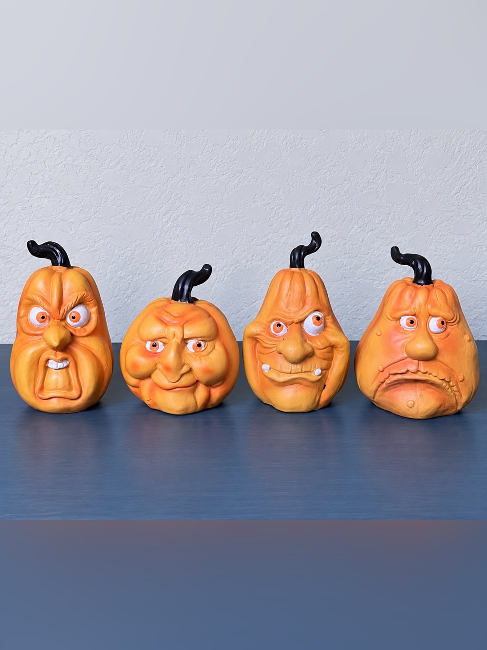 Halloween Creepy Pumpkin Face Decor Set of 4 Vintage Style NEW